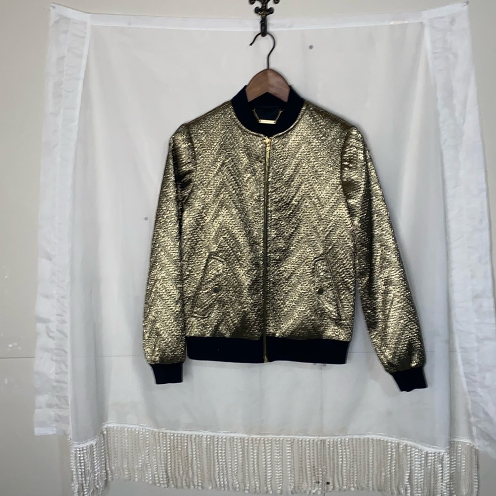 TRINA TURK Gold Jacket, Women’s XS, Elegant/Beautiful, Gold/Black, Pockets, Used